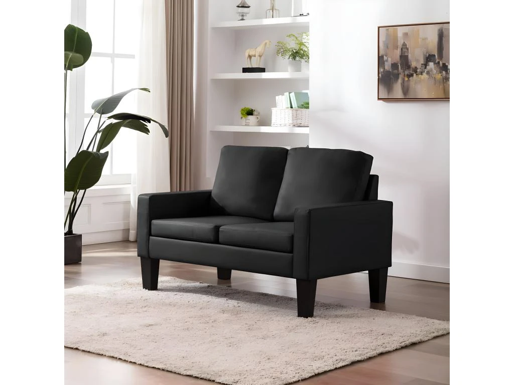 Canapé à 2 Places Noir Similicuir 1 Canapé à 2 Places Noir Similicuir