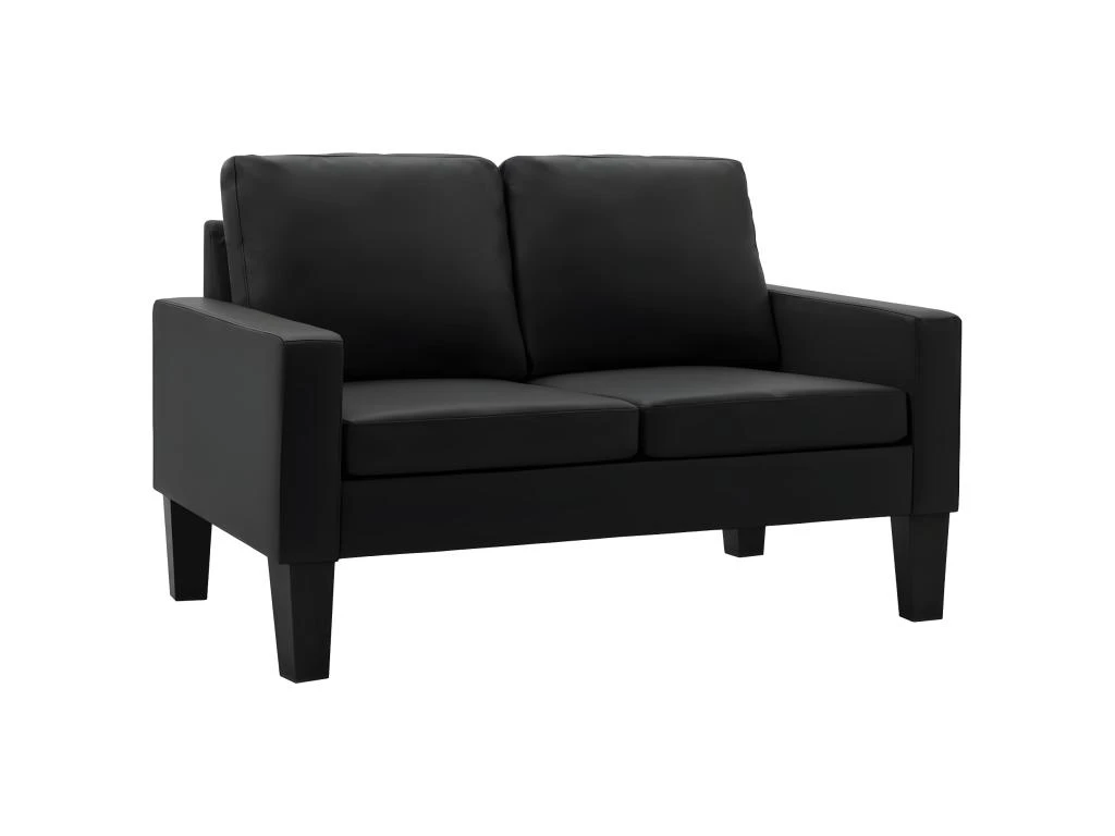 Canapé à 2 Places Noir Similicuir 2 Canapé à 2 Places Noir Similicuir – Image 2