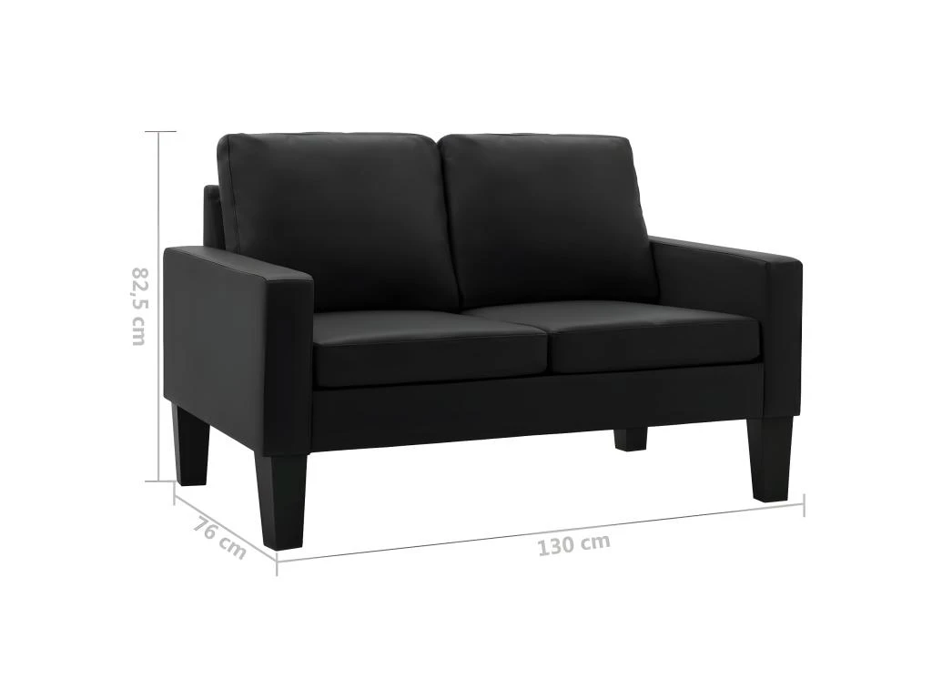 Canapé à 2 Places Noir Similicuir 7 Canapé à 2 Places Noir Similicuir – Image 7