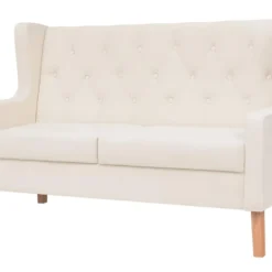 Canapé à 2 Places Tissu Blanc Crème