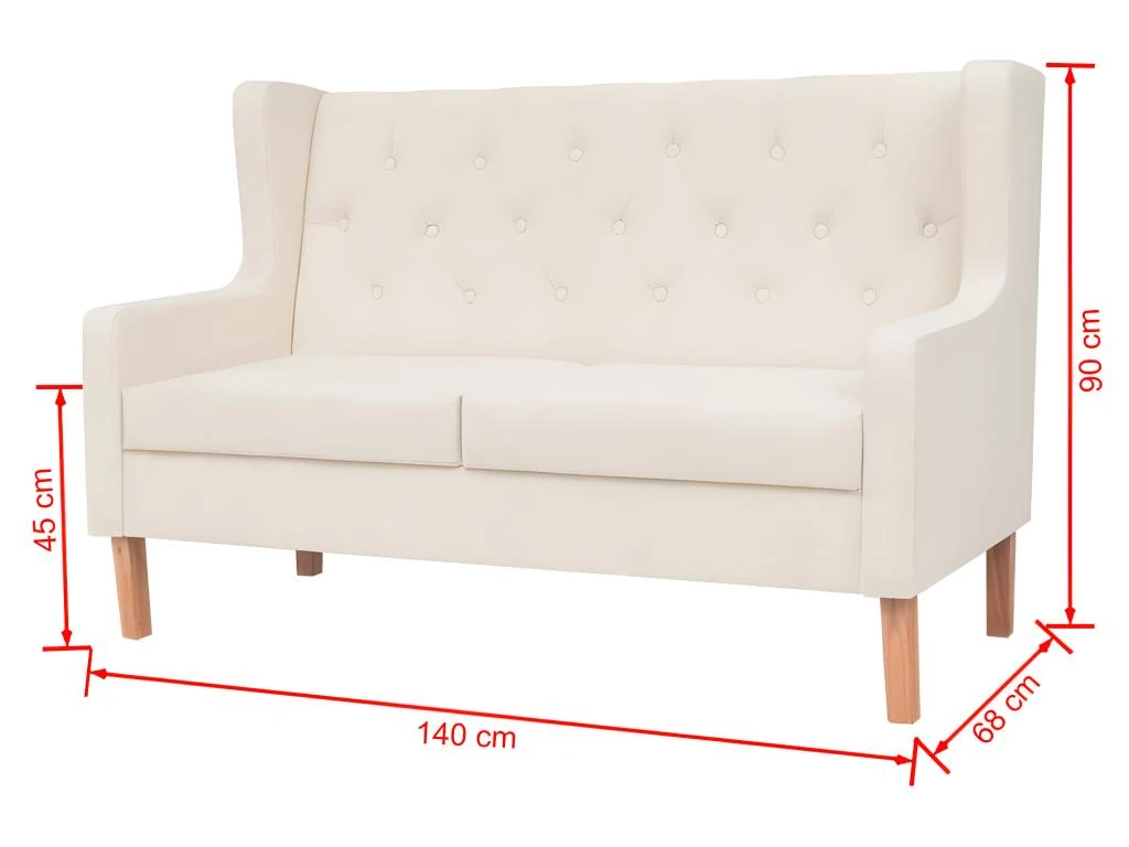 Canapé à 2 Places Tissu Blanc Crème 7 Canapé à 2 Places Tissu Blanc Crème – Image 7