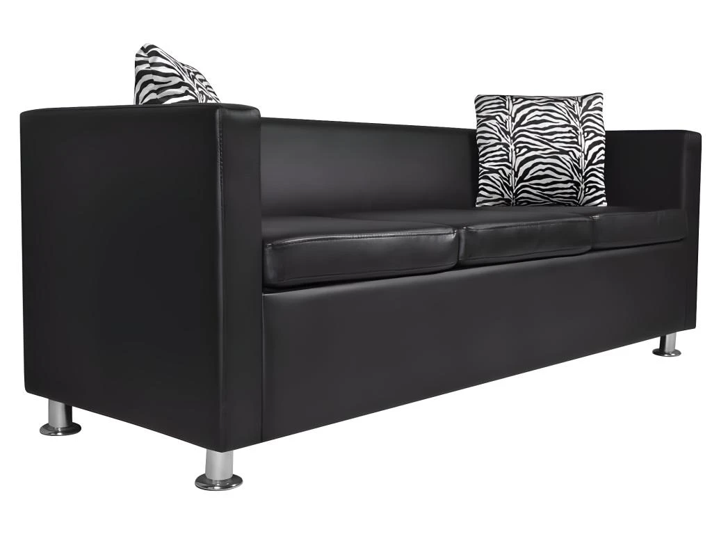 Canapé à 3 Places Similicuir Noir 2 Canapé à 3 Places Similicuir Noir – Image 2