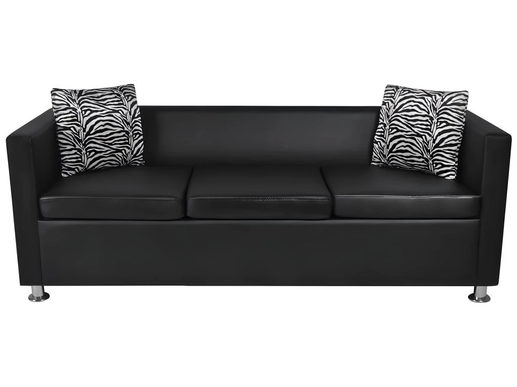 Canapé à 3 Places Similicuir Noir 3 Canapé à 3 Places Similicuir Noir – Image 3