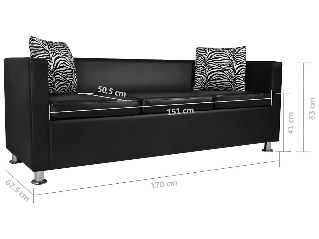 Canapé à 3 Places Similicuir Noir 6 Canapé à 3 Places Similicuir Noir – Image 6