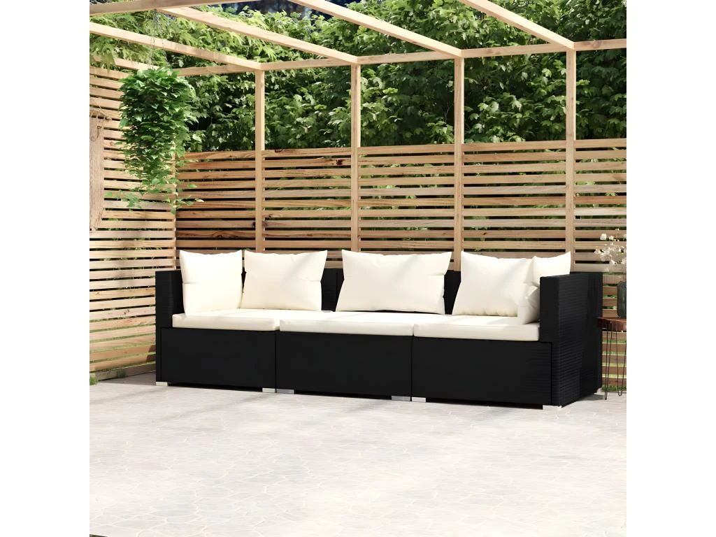 Canapé 3 Places Avec Coussins Noir Résine Tressée 1 Canapé 3 Places Avec Coussins Noir Résine Tressée