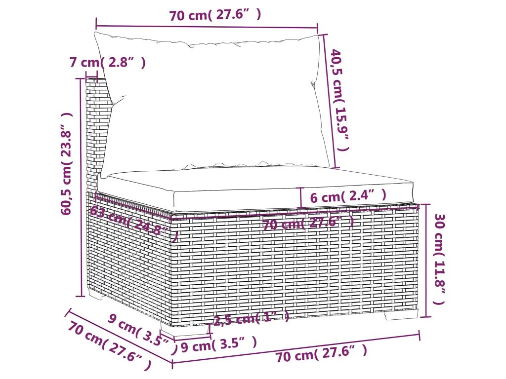 Canapé 3 Places Avec Coussins Noir Résine Tressée 7 Canapé 3 Places Avec Coussins Noir Résine Tressée – Image 7