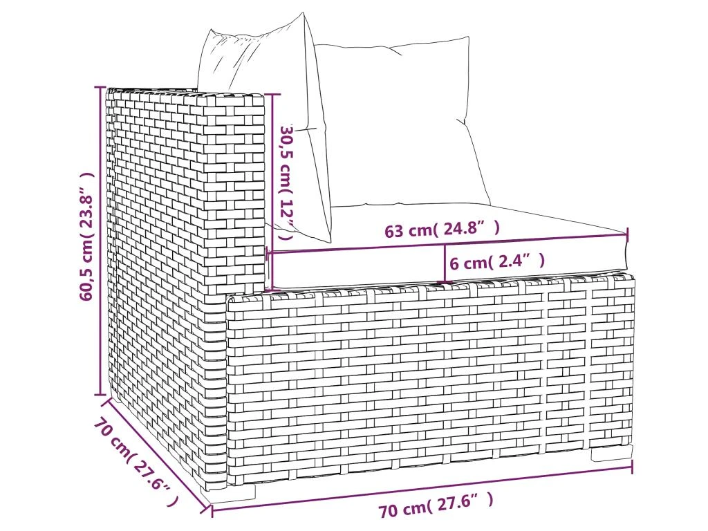 Canapé 3 Places Avec Coussins Noir Résine Tressée 8 Canapé 3 Places Avec Coussins Noir Résine Tressée – Image 8