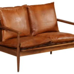 Canapé à 2 Places Cuir Véritable Avec Bois D'acacia Marron