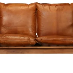 Canapé à 2 Places Cuir Véritable Avec Bois D'acacia Marron 13 Canapé à 2 Places Cuir Véritable Avec Bois D'acacia Marron -Promos Chesteris Boutique canape 22005475