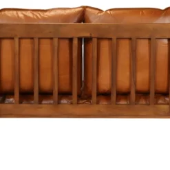 Canapé à 2 Places Cuir Véritable Avec Bois D'acacia Marron 15 Canapé à 2 Places Cuir Véritable Avec Bois D'acacia Marron -Promos Chesteris Boutique canape 22005479