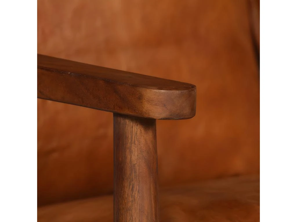 Canapé à 2 Places Cuir Véritable Avec Bois D'acacia Marron 8 Canapé à 2 Places Cuir Véritable Avec Bois D'acacia Marron – Image 8