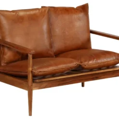 Canapé à 2 Places Cuir Véritable Avec Bois D'acacia Marron 18 Canapé à 2 Places Cuir Véritable Avec Bois D'acacia Marron -Promos Chesteris Boutique canape 22005485