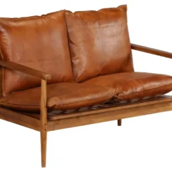 Canapé à 2 Places Cuir Véritable Avec Bois D'acacia Marron 19 Canapé à 2 Places Cuir Véritable Avec Bois D'acacia Marron -Promos Chesteris Boutique canape 22005487