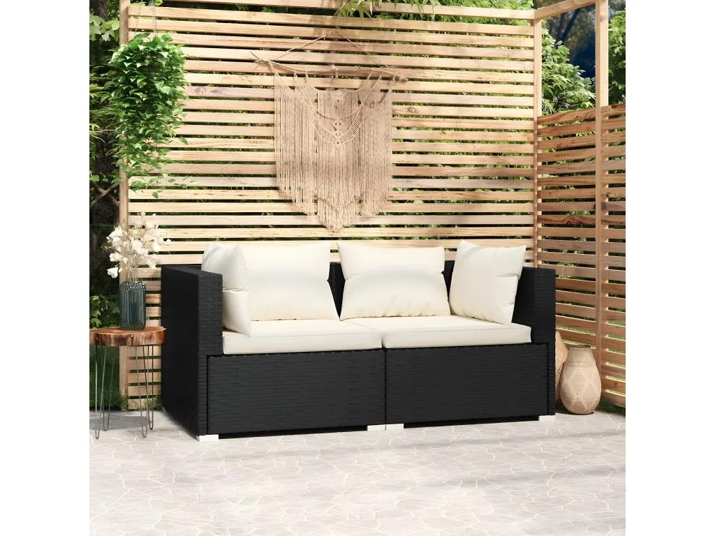 Canapé 2 Places Avec Coussins Noir Résine Tressée 1 Canapé 2 Places Avec Coussins Noir Résine Tressée