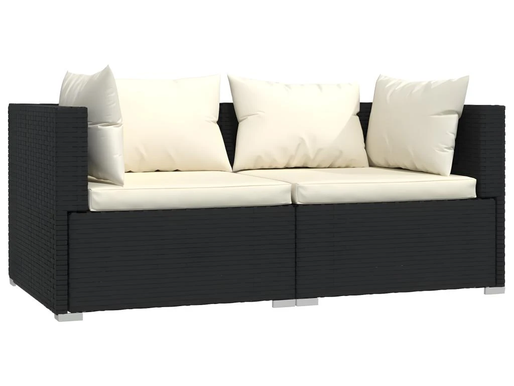 Canapé 2 Places Avec Coussins Noir Résine Tressée 2 Canapé 2 Places Avec Coussins Noir Résine Tressée – Image 2