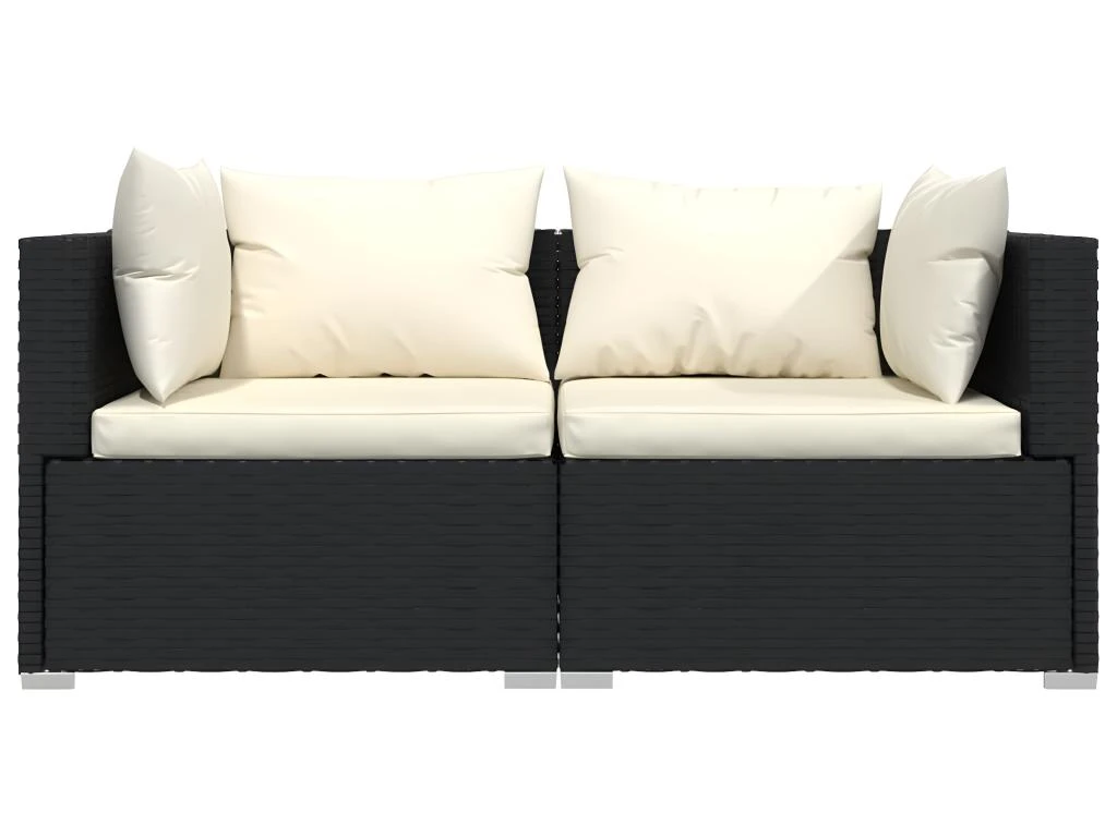Canapé 2 Places Avec Coussins Noir Résine Tressée 3 Canapé 2 Places Avec Coussins Noir Résine Tressée – Image 3