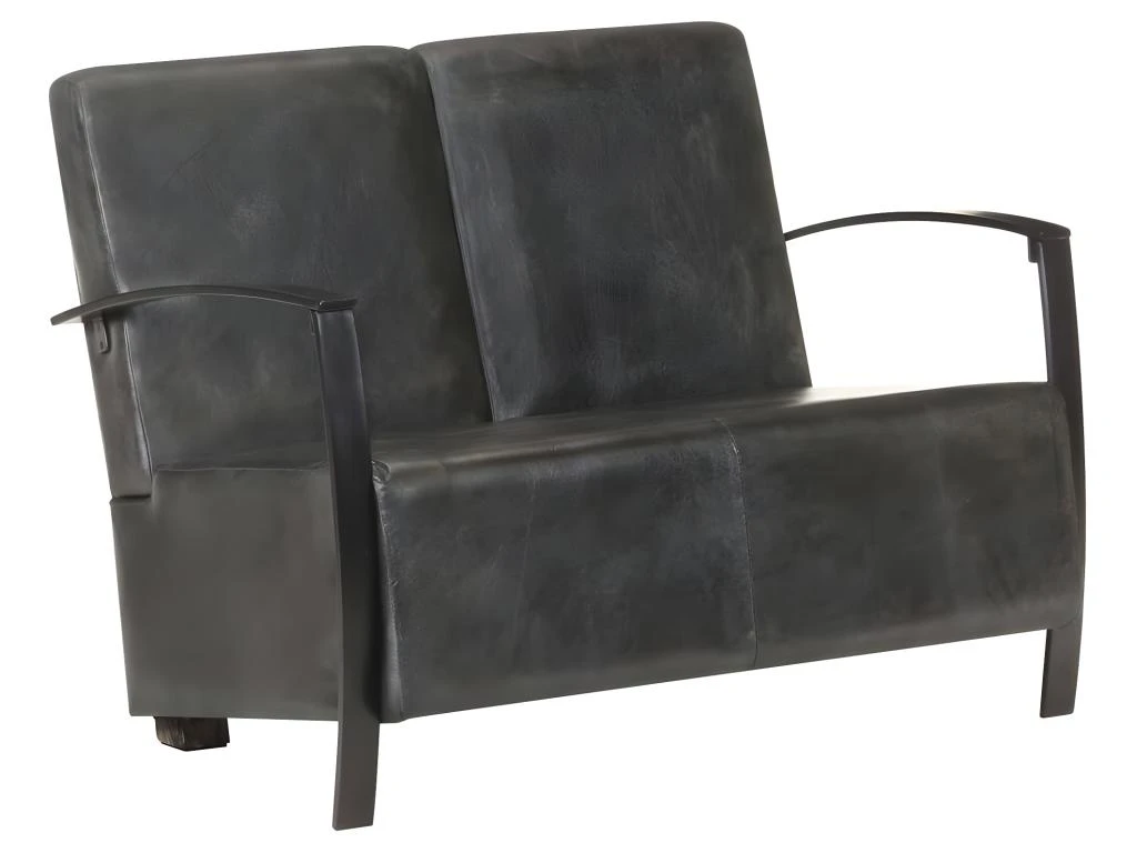 Canapé à 2 Places Gris Cuir Véritable 1 Canapé à 2 Places Gris Cuir Véritable