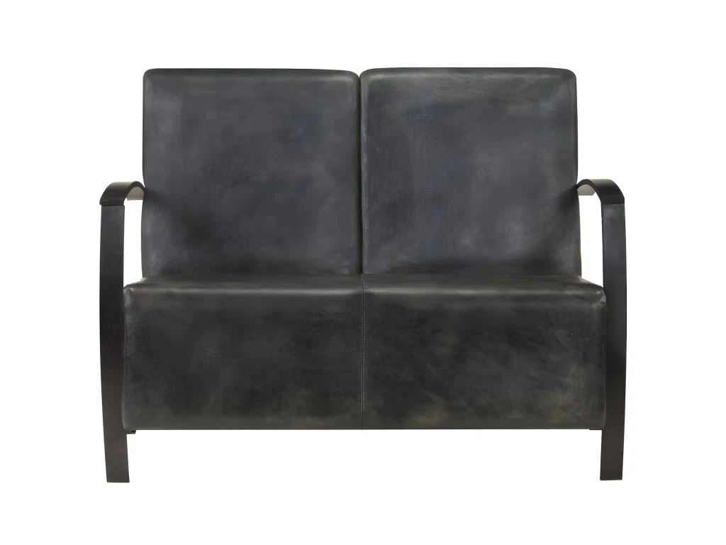 Canapé à 2 Places Gris Cuir Véritable 2 Canapé à 2 Places Gris Cuir Véritable – Image 2