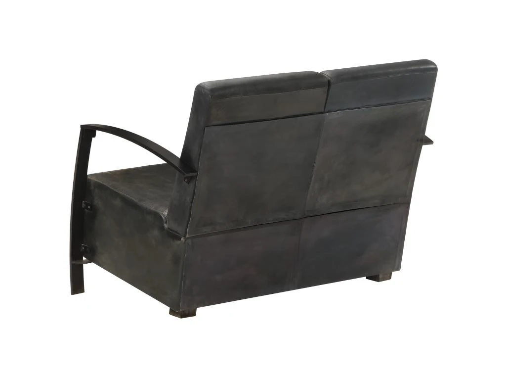 Canapé à 2 Places Gris Cuir Véritable 4 Canapé à 2 Places Gris Cuir Véritable – Image 4