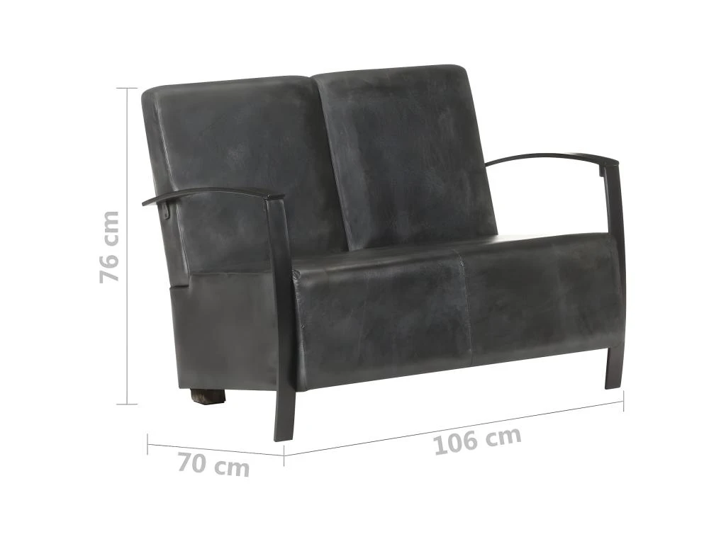 Canapé à 2 Places Gris Cuir Véritable 7 Canapé à 2 Places Gris Cuir Véritable – Image 7