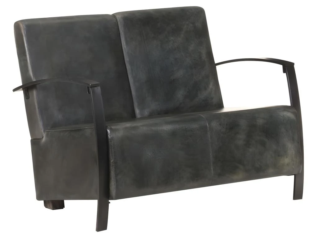 Canapé à 2 Places Gris Cuir Véritable 8 Canapé à 2 Places Gris Cuir Véritable – Image 8