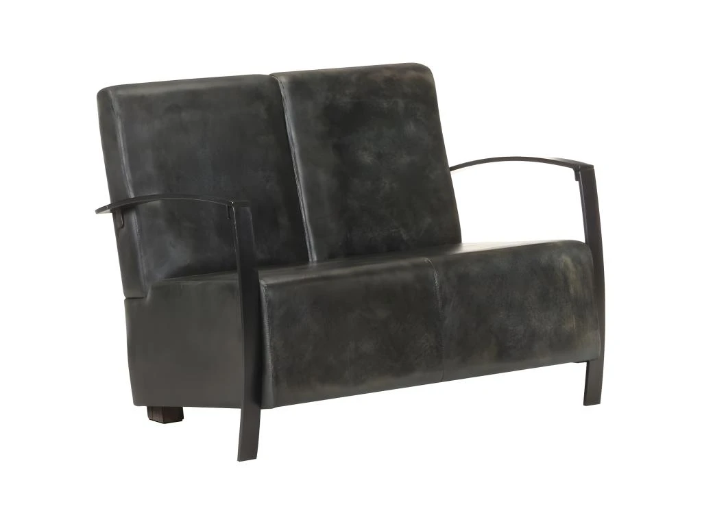 Canapé à 2 Places Gris Cuir Véritable 9 Canapé à 2 Places Gris Cuir Véritable – Image 9