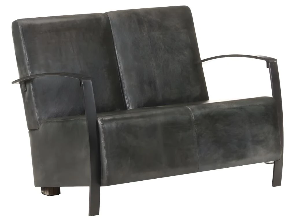 Canapé à 2 Places Gris Cuir Véritable 10 Canapé à 2 Places Gris Cuir Véritable – Image 10