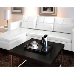 Canapé Sectionnel à 3 Places Cuir Synthétique Blanc