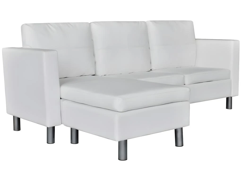 Canapé Sectionnel à 3 Places Cuir Synthétique Blanc 2 Canapé Sectionnel à 3 Places Cuir Synthétique Blanc – Image 2