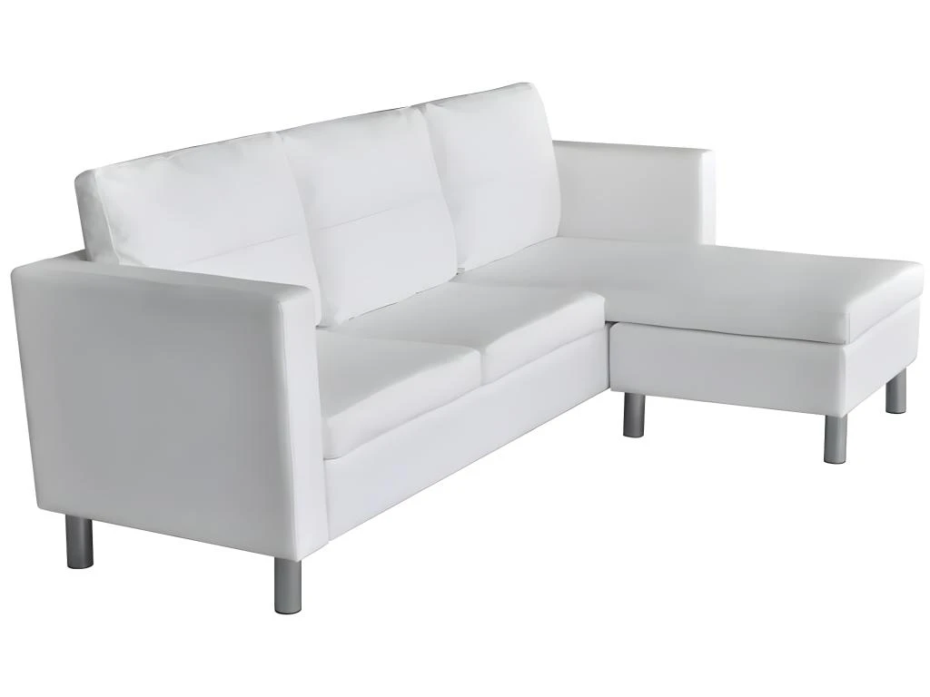 Canapé Sectionnel à 3 Places Cuir Synthétique Blanc 3 Canapé Sectionnel à 3 Places Cuir Synthétique Blanc – Image 3