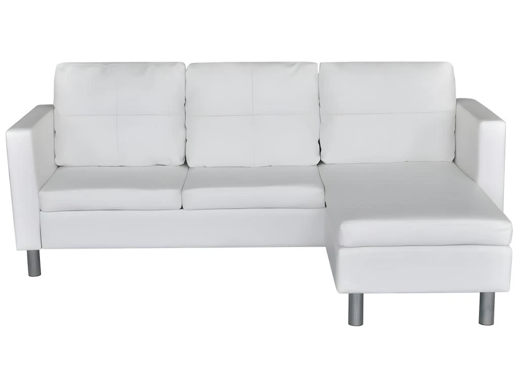 Canapé Sectionnel à 3 Places Cuir Synthétique Blanc 4 Canapé Sectionnel à 3 Places Cuir Synthétique Blanc – Image 4