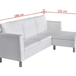 Canapé Sectionnel à 3 Places Cuir Synthétique Blanc 17 Canapé Sectionnel à 3 Places Cuir Synthétique Blanc -Promos Chesteris Boutique canape 22006265