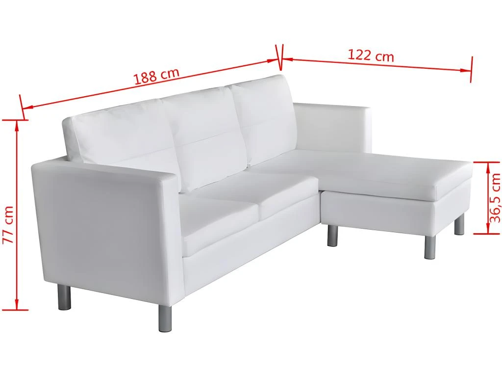 Canapé Sectionnel à 3 Places Cuir Synthétique Blanc 9 Canapé Sectionnel à 3 Places Cuir Synthétique Blanc – Image 9