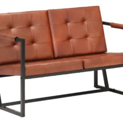 Canapé à 2 Places Marron Cuir De Chèvre Véritable