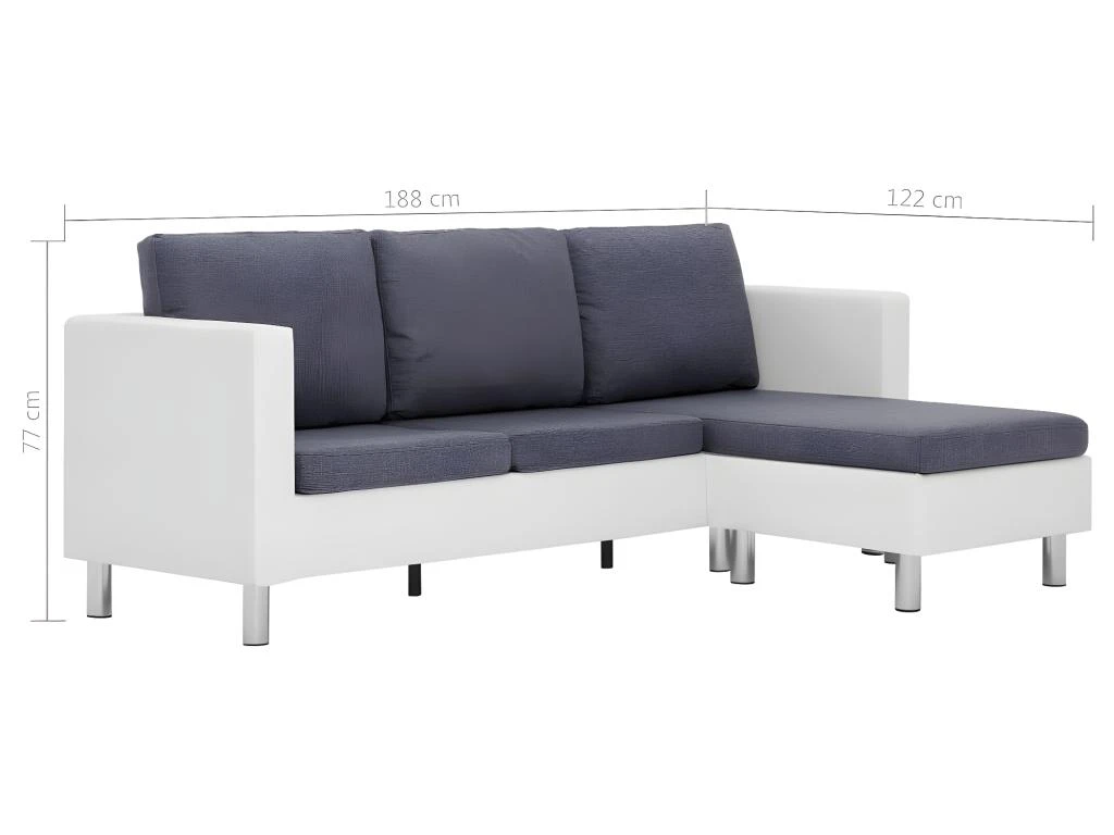 Canapé à 3 Places Avec Coussins Blanc Similicuir 9 Canapé à 3 Places Avec Coussins Blanc Similicuir – Image 9