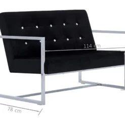 Canapé 2 Places Avec Accoudoirs Noir Chrome Et Velours -Promos Chesteris Boutique canape 22009055