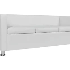 Canapé à 3 Places Cuir Synthétique Blanc -Promos Chesteris Boutique canape 22009233