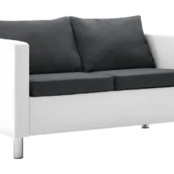 Canapé à 2 Places Faux Cuir Blanc Et Gris Foncé