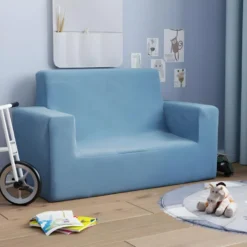 Canapé Pour Enfants à 2 Places Bleu Peluche Douce