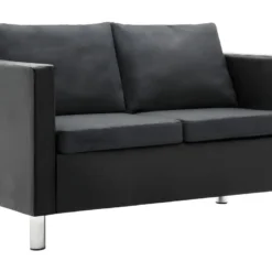Canapé à 2 Places Simili-cuir Noir Et Gris Foncé