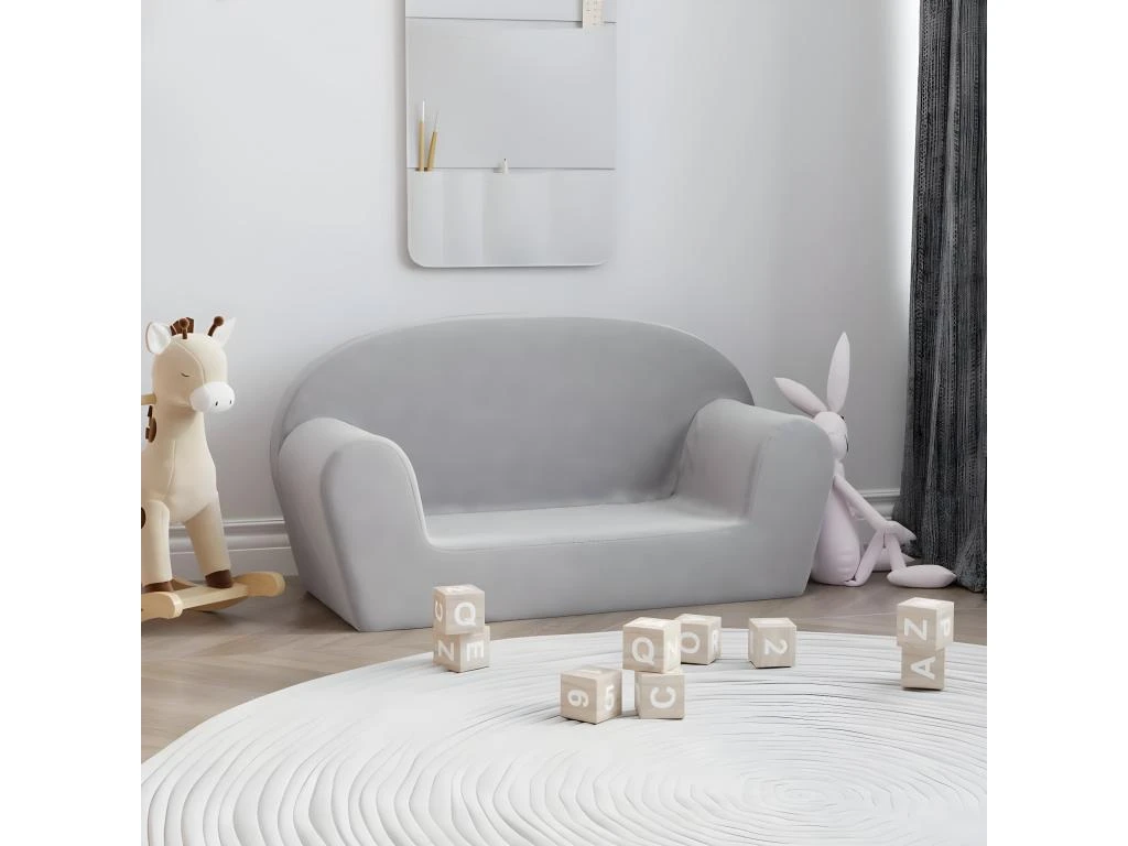 Canapé Pour Enfants à 2 Places Gris Clair Peluche Douce 1 Canapé Pour Enfants à 2 Places Gris Clair Peluche Douce