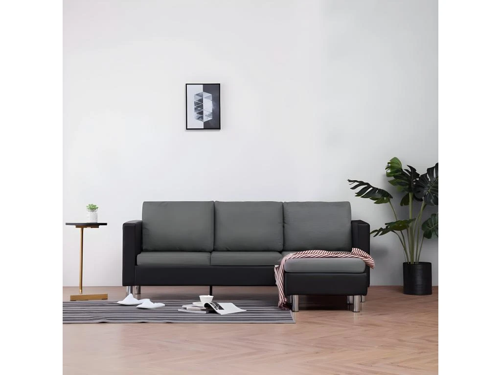 Canapé à 3 Places Avec Coussins Noir Similicuir 1 Canapé à 3 Places Avec Coussins Noir Similicuir