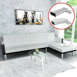 Canapé-lit D'angle Cuir Synthétique Blanc