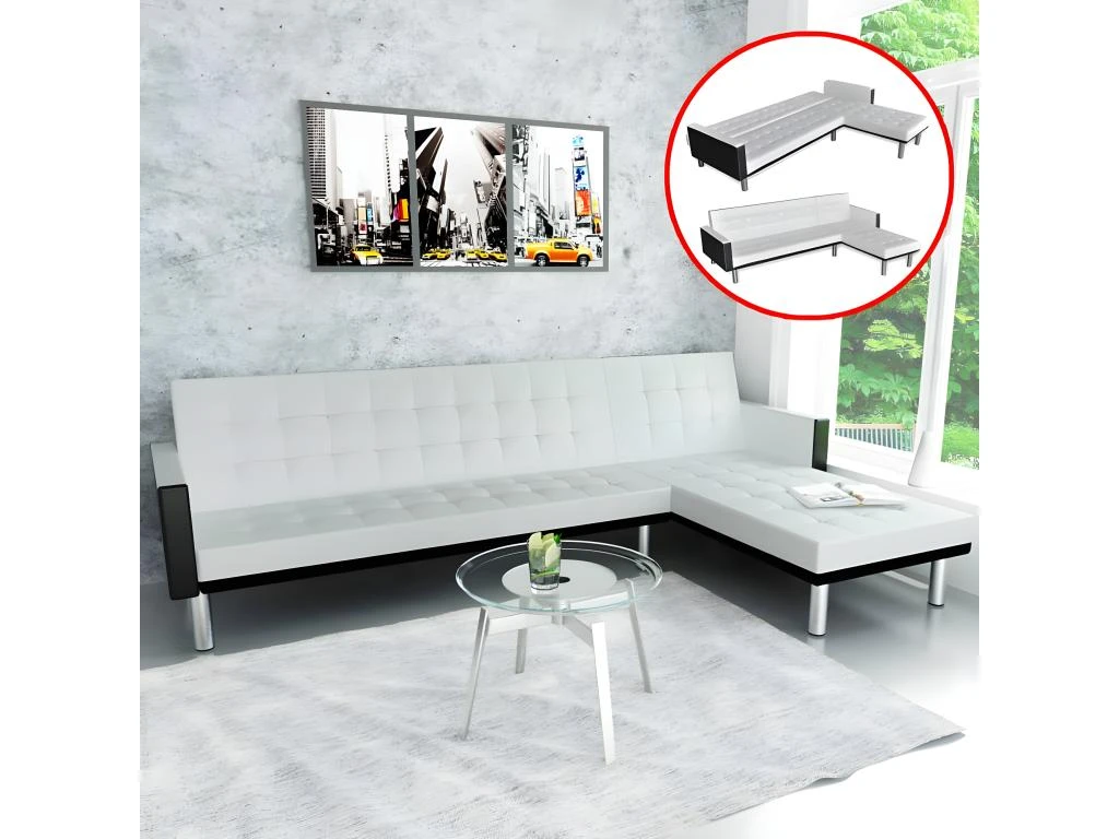 Canapé-lit D'angle Cuir Synthétique Blanc 1 Canapé-lit D'angle Cuir Synthétique Blanc