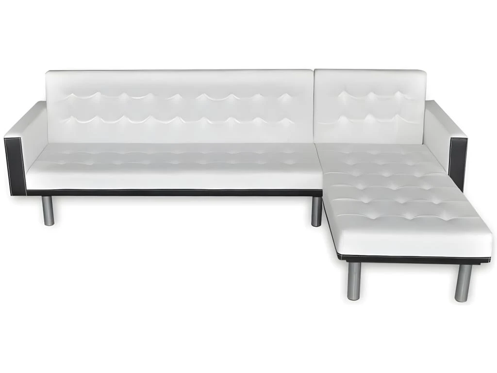 Canapé-lit D'angle Cuir Synthétique Blanc 3 Canapé-lit D'angle Cuir Synthétique Blanc – Image 3