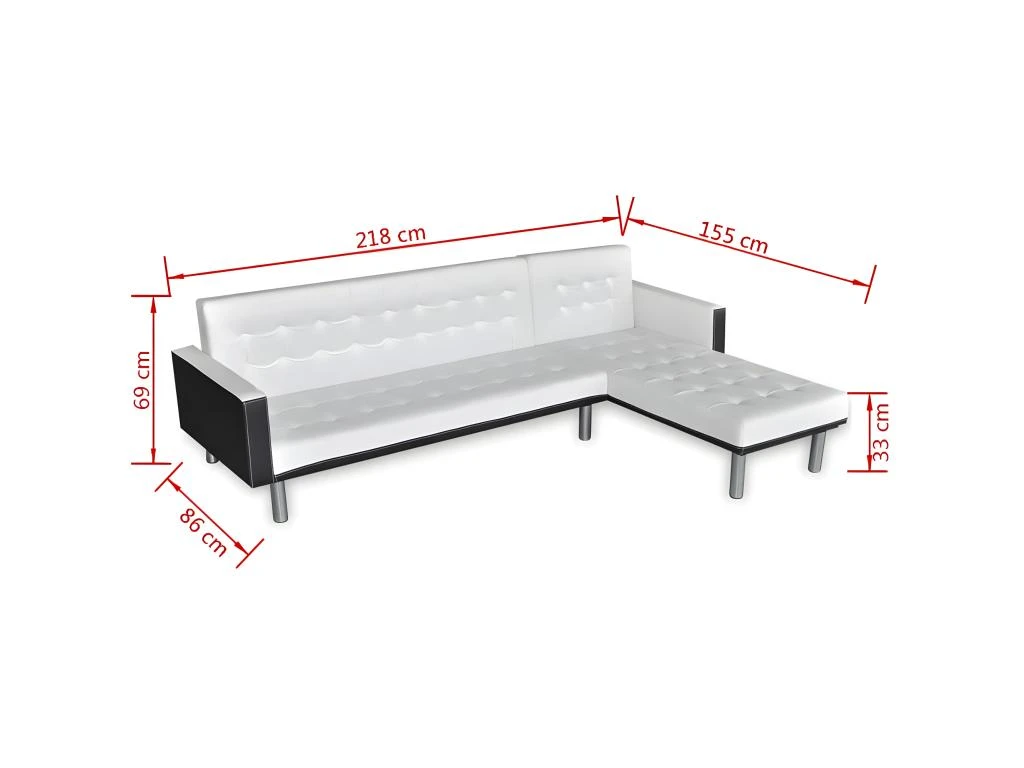 Canapé-lit D'angle Cuir Synthétique Blanc 8 Canapé-lit D'angle Cuir Synthétique Blanc – Image 8