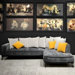 Canapé D'angle Droit Velours Gris L284 Cm Et Piètement Métal - JIMINY