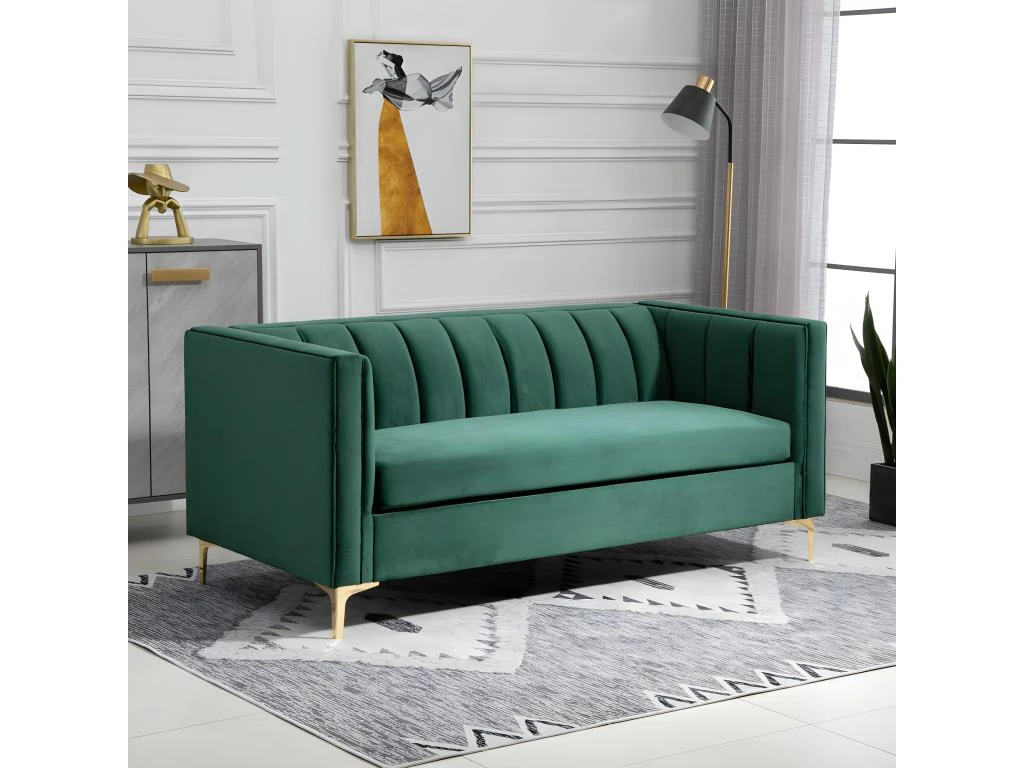 Canapé Art Déco BENIDORM Vert Sapin Pieds Dorés 2 Canapé Art Déco BENIDORM Vert Sapin Pieds Dorés – Image 2