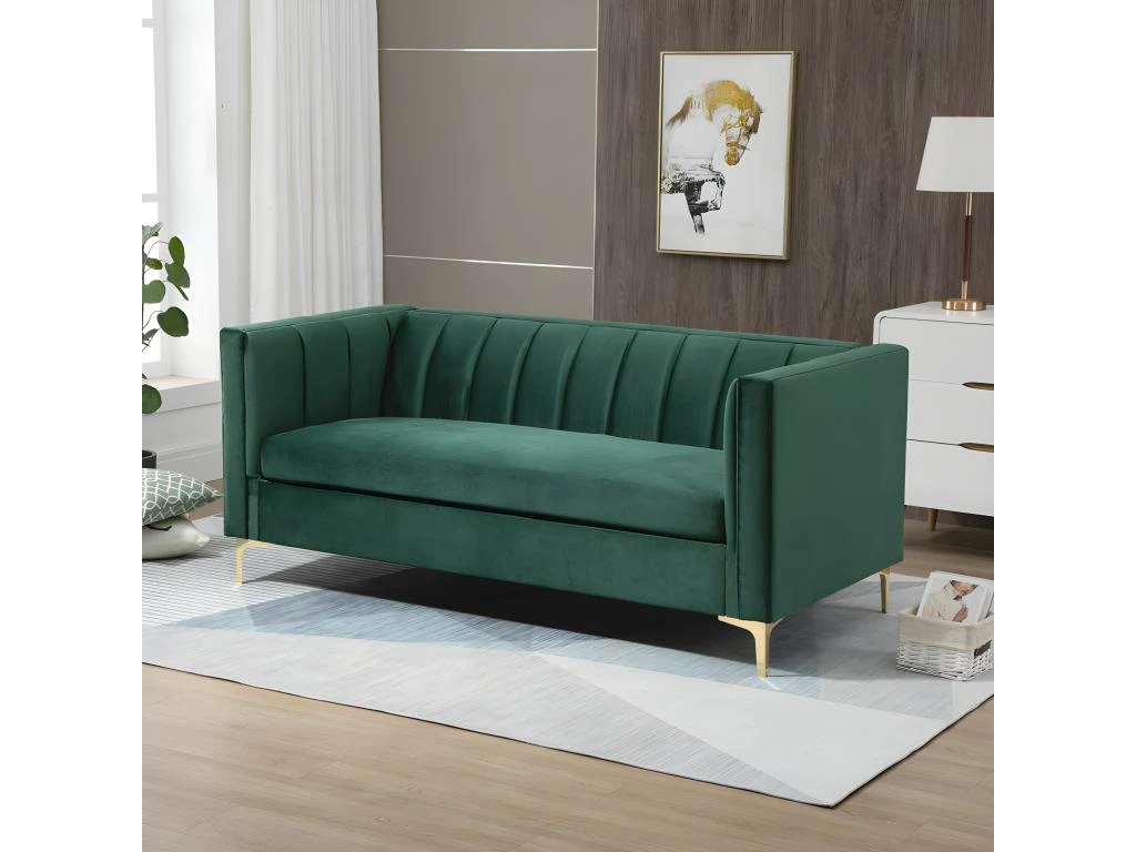 Canapé Art Déco BENIDORM Vert Sapin Pieds Dorés 4 Canapé Art Déco BENIDORM Vert Sapin Pieds Dorés – Image 4