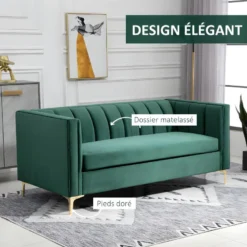 Canapé Art Déco BENIDORM Vert Sapin Pieds Dorés 9 Canapé Art Déco BENIDORM Vert Sapin Pieds Dorés -Promos Chesteris Boutique canape 22099365
